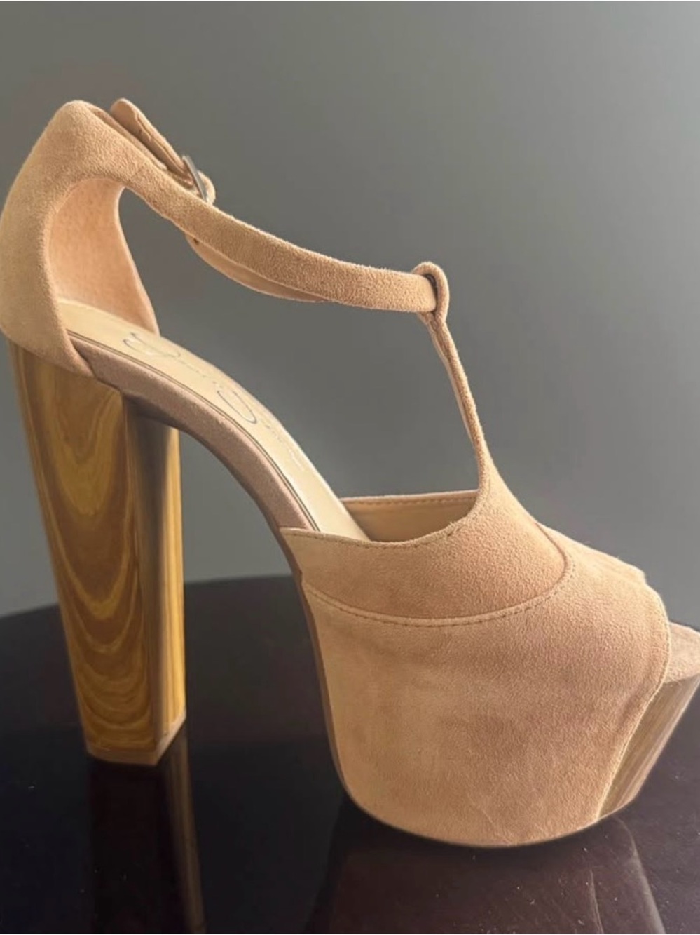 Jessica Simpson Y2K Rare Dany Suede T-Strap High Heel Platform Sand Size 7